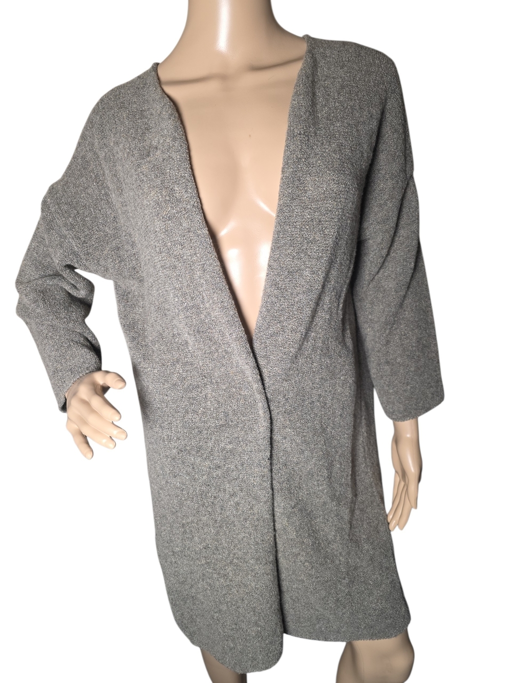 Evam Eva Wool Boucle Long Open Cardigan Coat Gray Size 1 Made in Japan - Picture 1 of 9